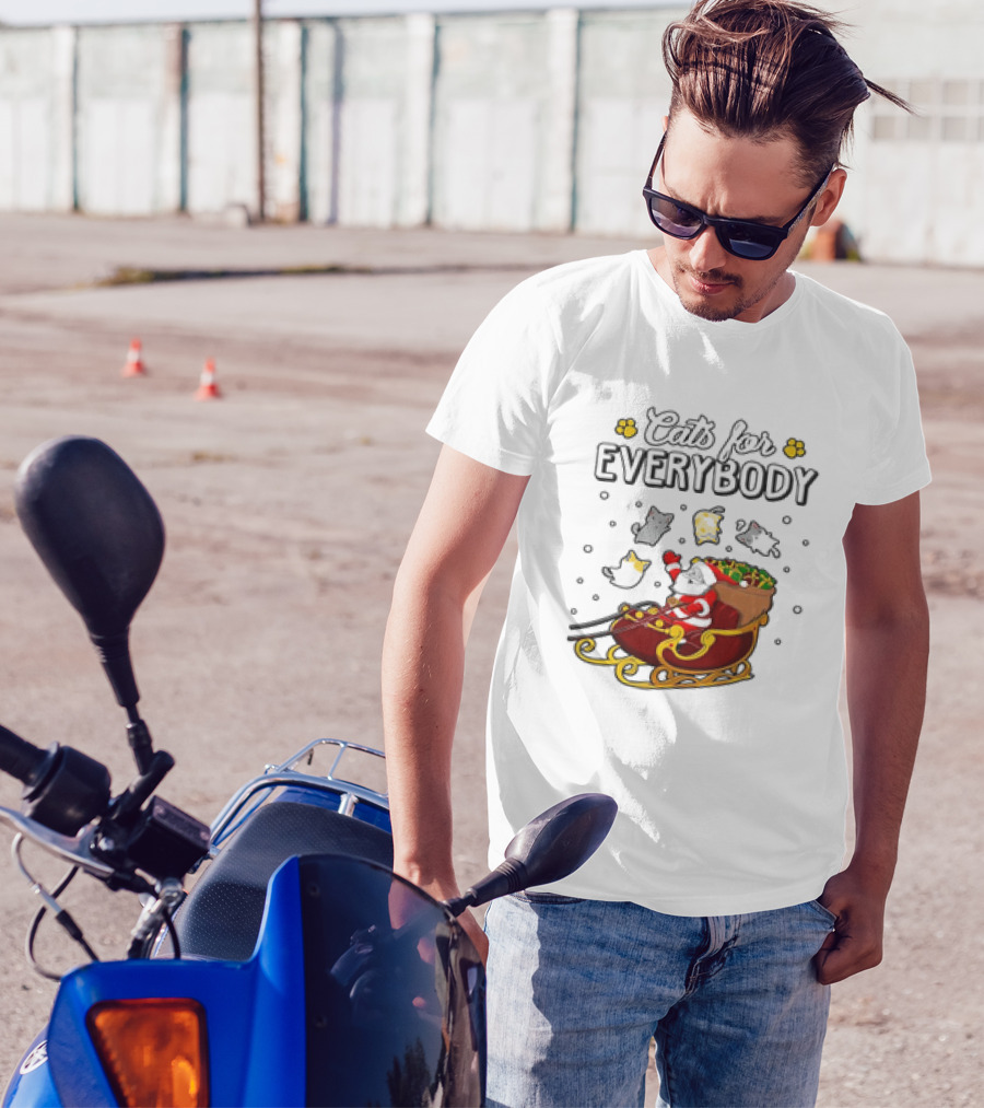 Cats For Everybody Santa Sleigh With Christmas Cats Merry Xmas T-Shirt
