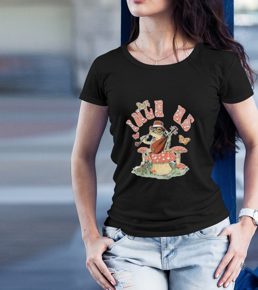 Incubus Frog Playing Mandolin With Mushrooms And Butterflies T-Shirt