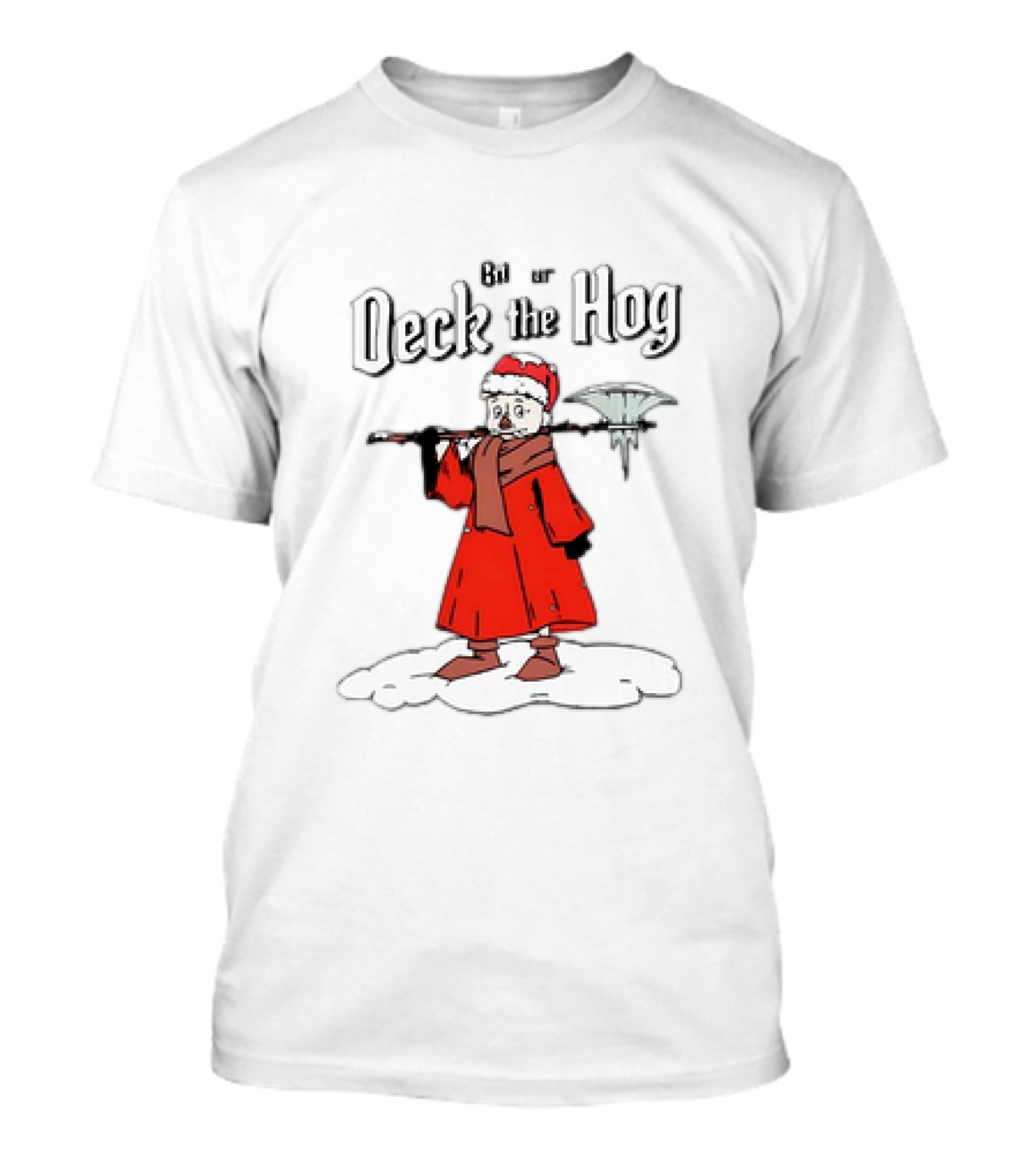 Bilmuri Deck The Hog Christmas Santa With Ice Axe In Snow T-Shirt