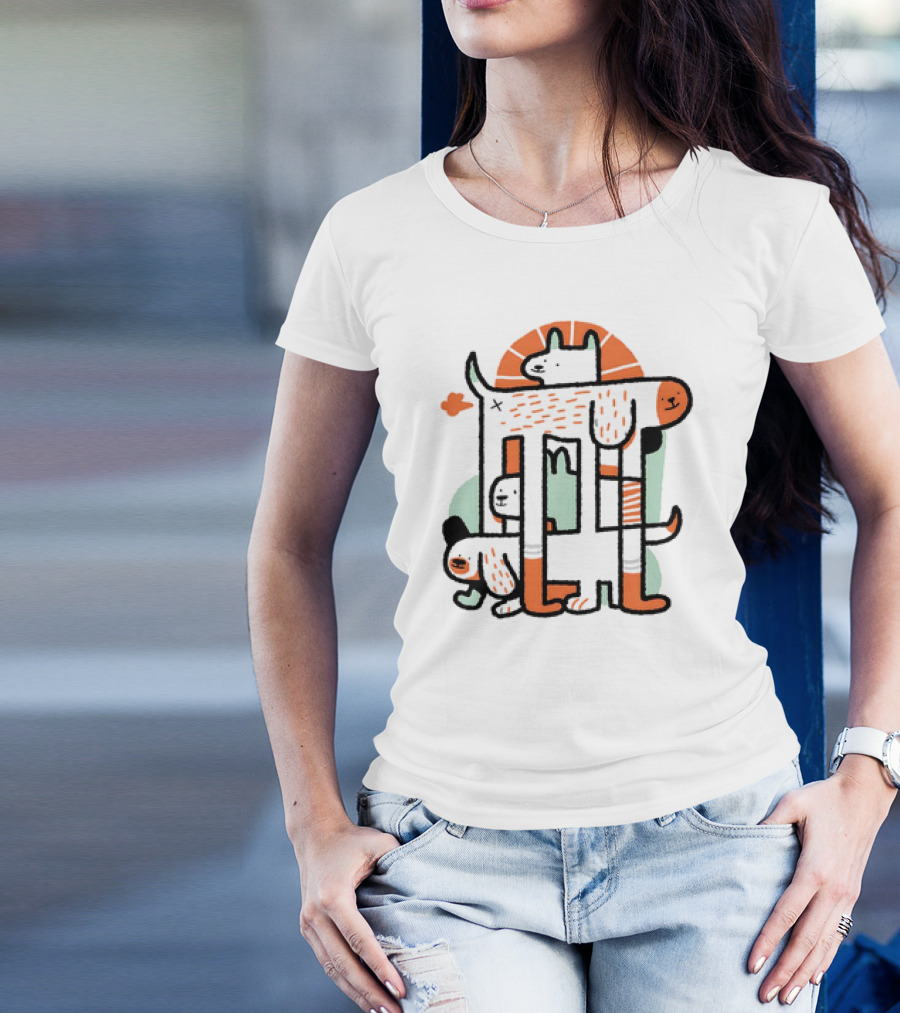 Dog Surrealist Bork Playful Abstract Canine Quartet T-Shirt