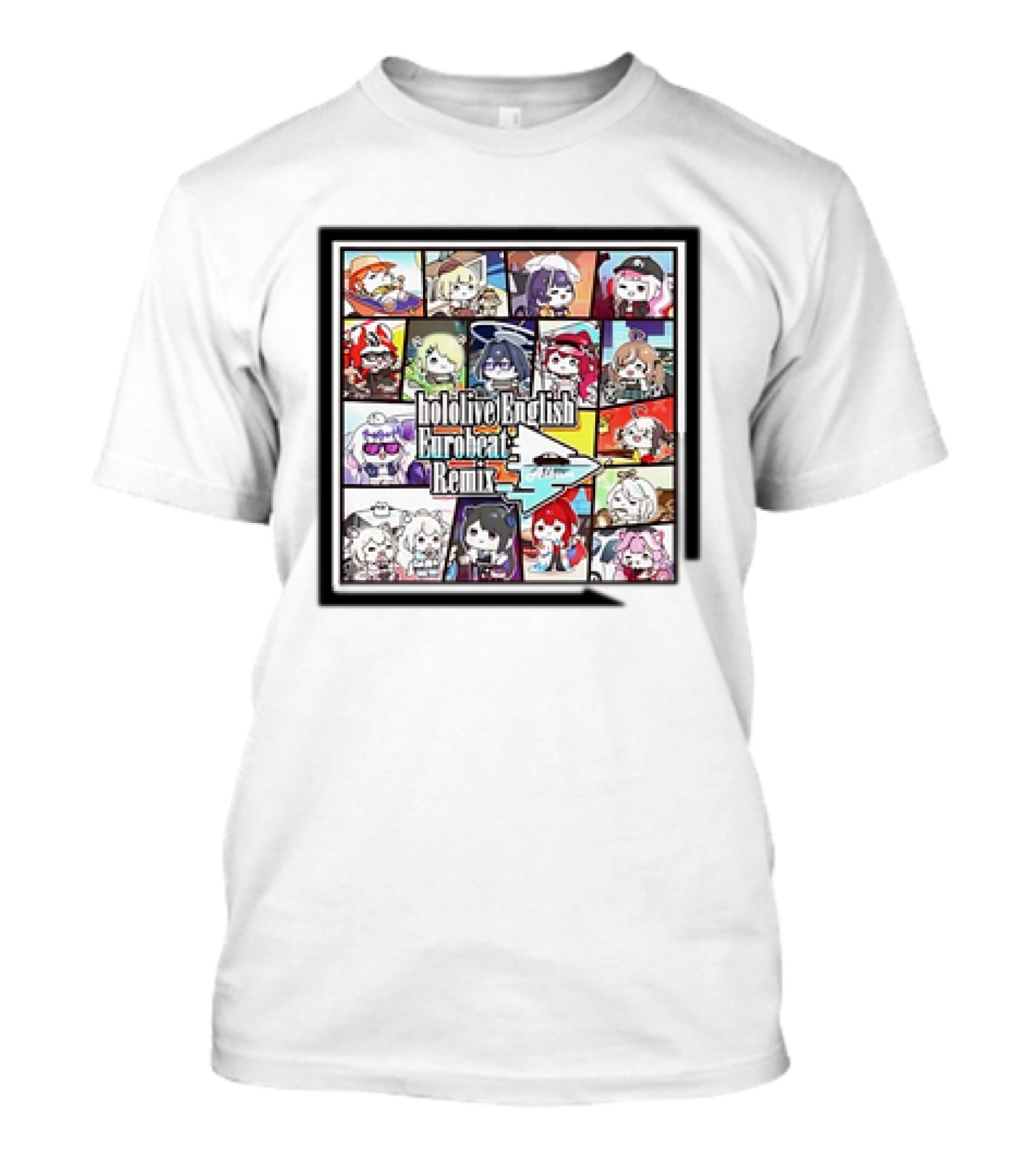 Hololive English Eurobeat Remix Album Colorful Character Collage T-Shirt