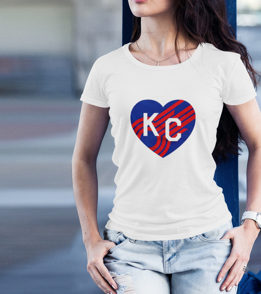 KC Comets Blue Red Striped Heart Love T-Shirt