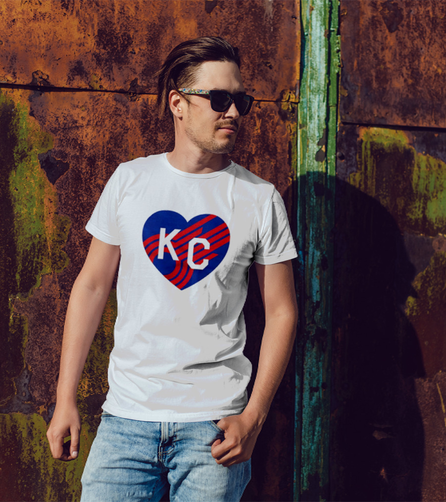KC Comets Blue Red Striped Heart Love T-Shirt
