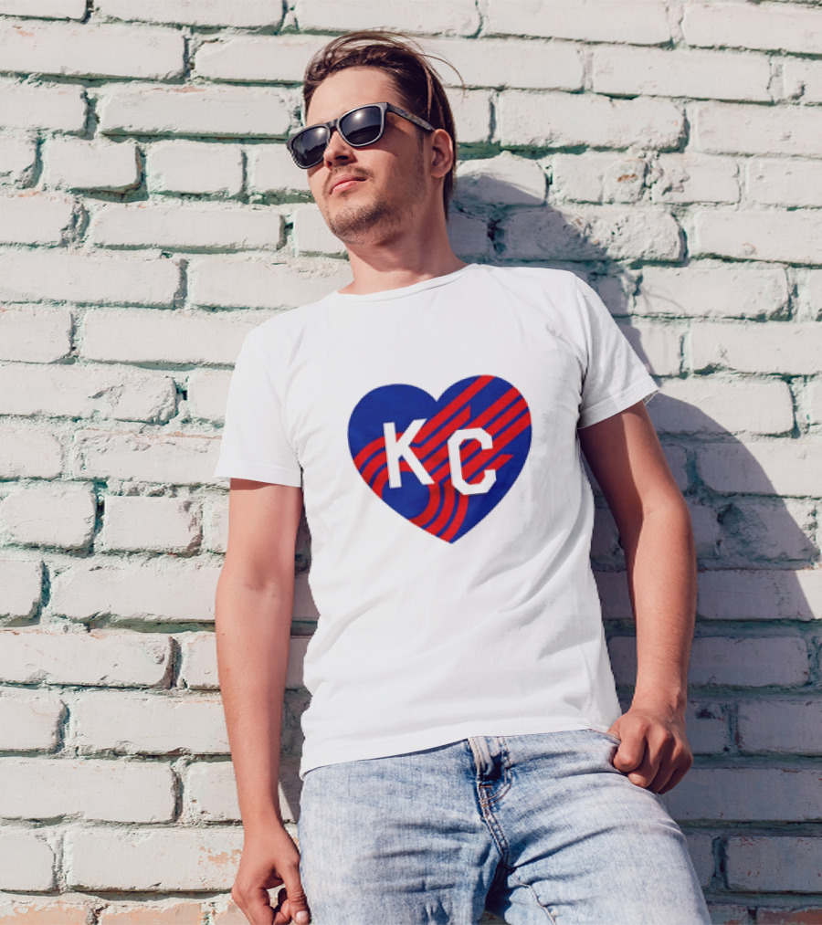 KC Comets Blue Red Striped Heart Love T-Shirt