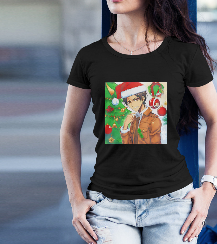 Eren Yeager Santa Hat Christmas Attack On Titan Anime Festive Tree Ornaments T-Shirt