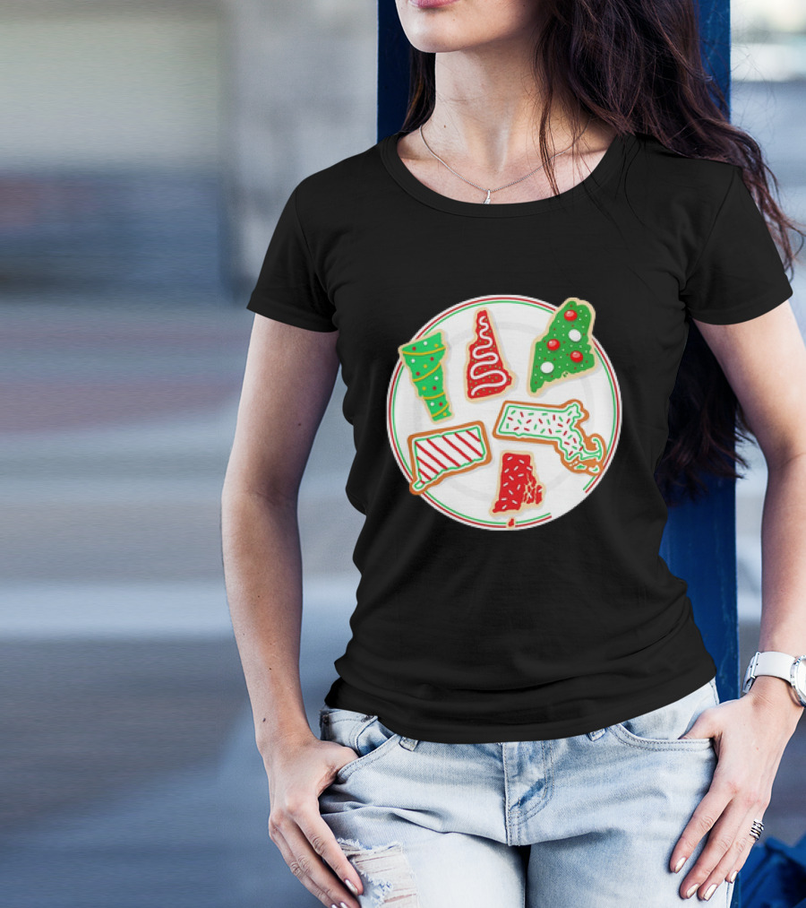 New England Christmas Cookies State Shapes Holiday Plate T-Shirt