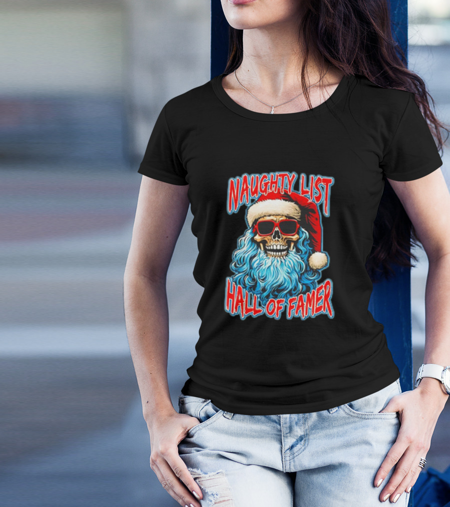 Naughty List Hall Of Famer Santa Claus Skeleton T-Shirt