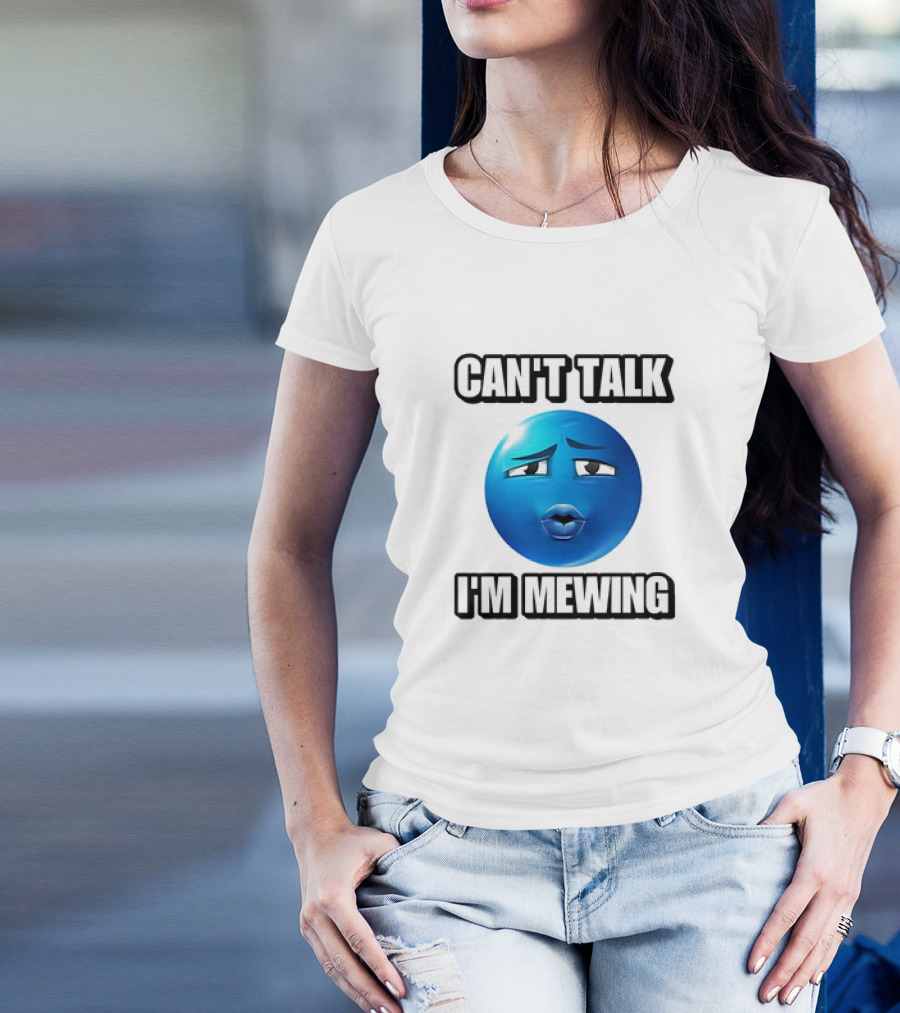 Can't Talk Blue Emoji Mewing Meme T-Shirt