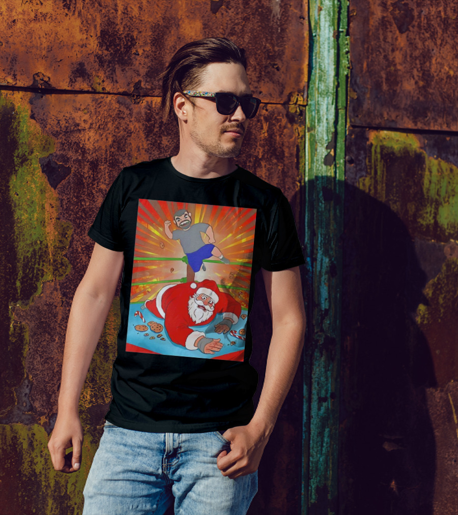 Wrestling Santa Christmas Carnage Candy Cookies Explosion T-Shirt