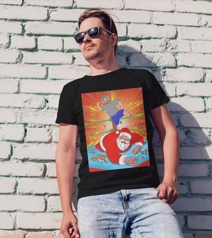 Wrestling Santa Christmas Carnage Candy Cookies Explosion T-Shirt