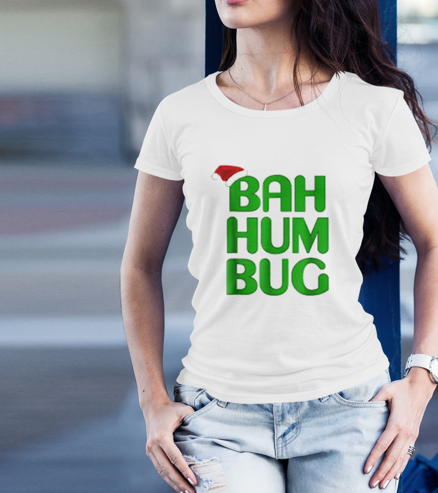 Bah Hum Bug Christmas Santa Hat Green Text T-Shirt