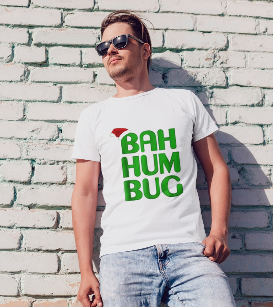 Bah Hum Bug Christmas Santa Hat Green Text T-Shirt