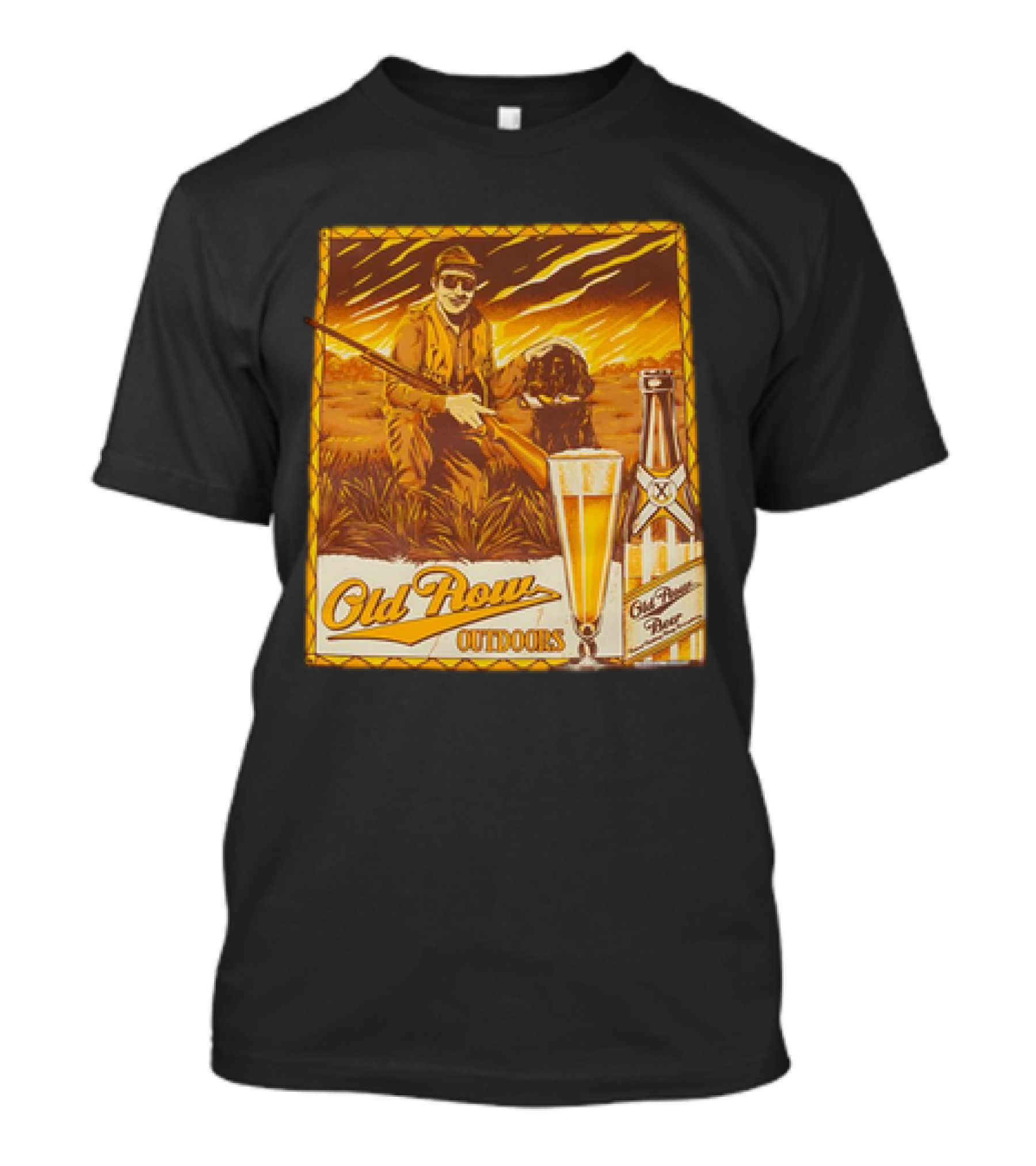 Old Row Outdoors Beer Retriever Hunter With Dog And Beverage Scene T-Shirt
