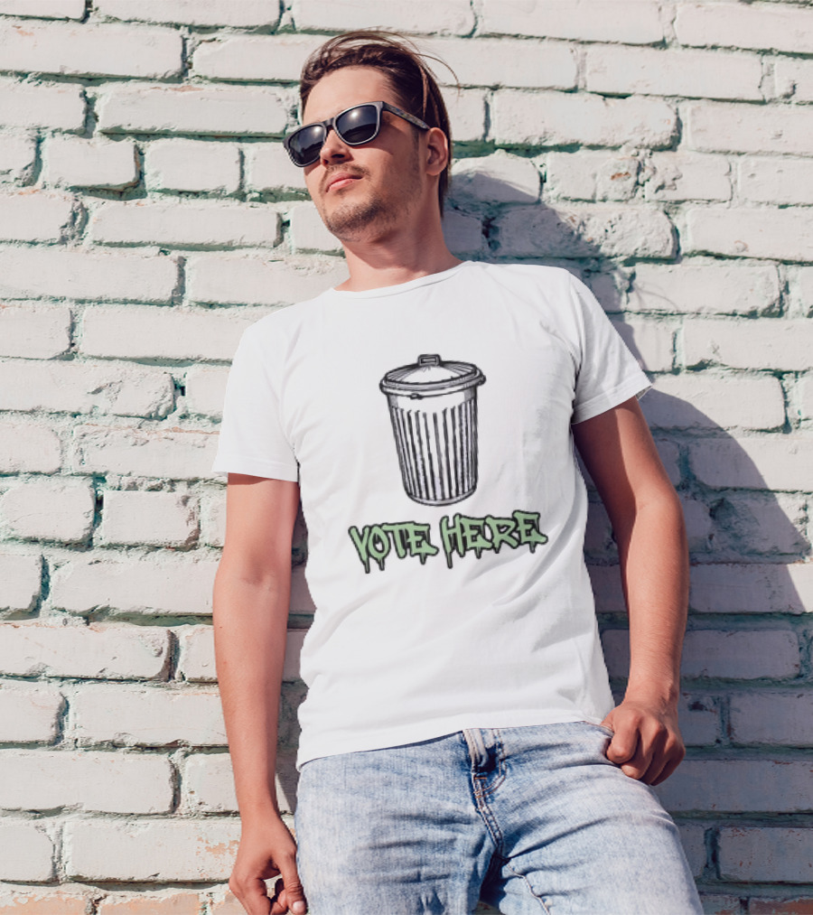 Vote Here Trash Can Election Commentary T-Shirt