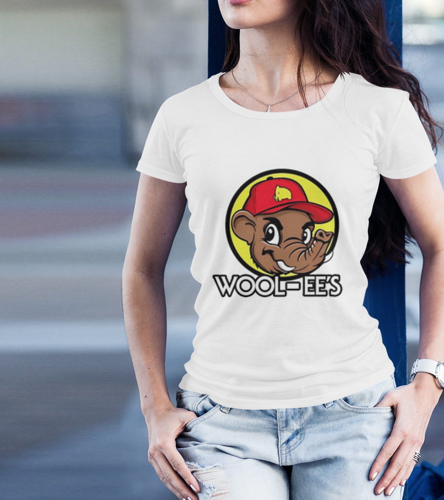 Wool-Ee’s Woolly Mammoth Cartoon Character In Red Cap With Yellow Background T-Shirt