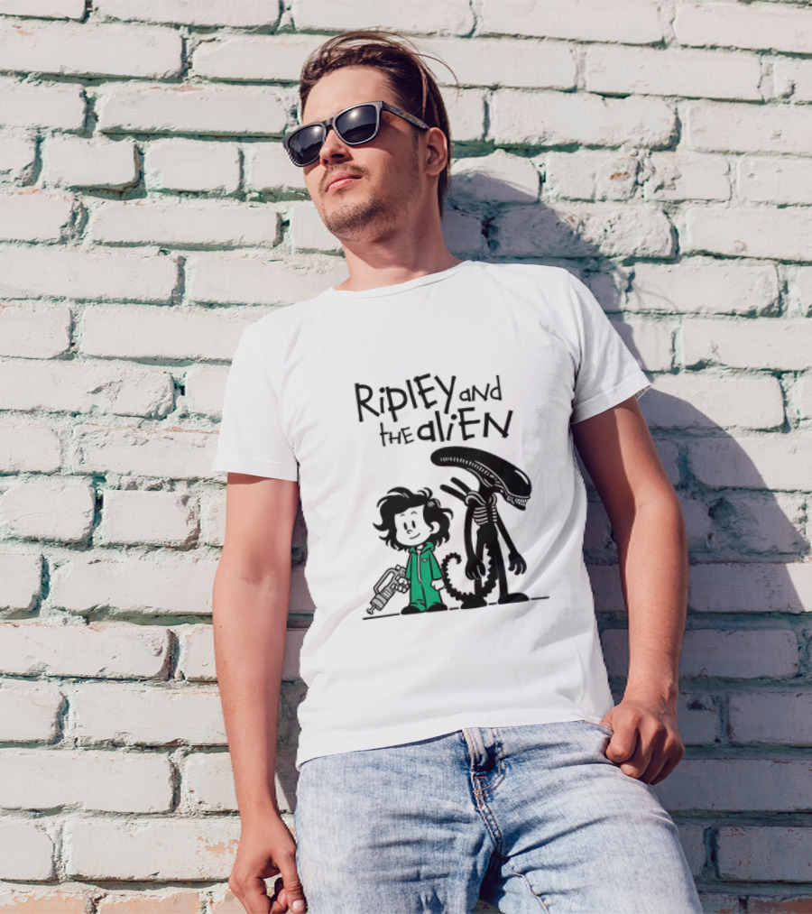Ripley And The Alien Xenomorph Meets Calvin And Hobbes Mashup T-Shirt