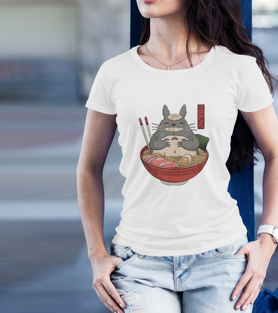 Totoro Ramen Bowl With Chopsticks And Kanji T-Shirt