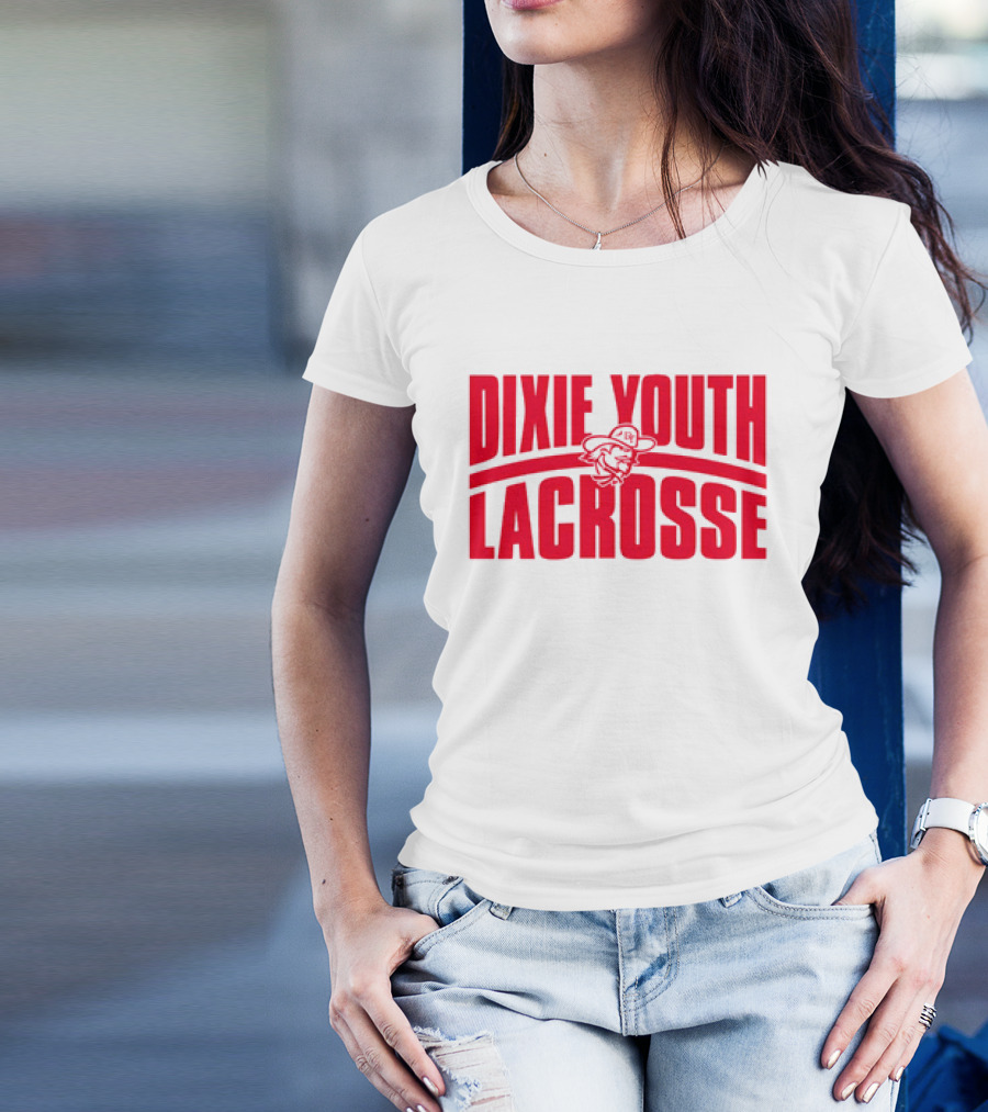 Dixie Youth Lacrosse Red Text Logo With Mascot Character T-Shirt
