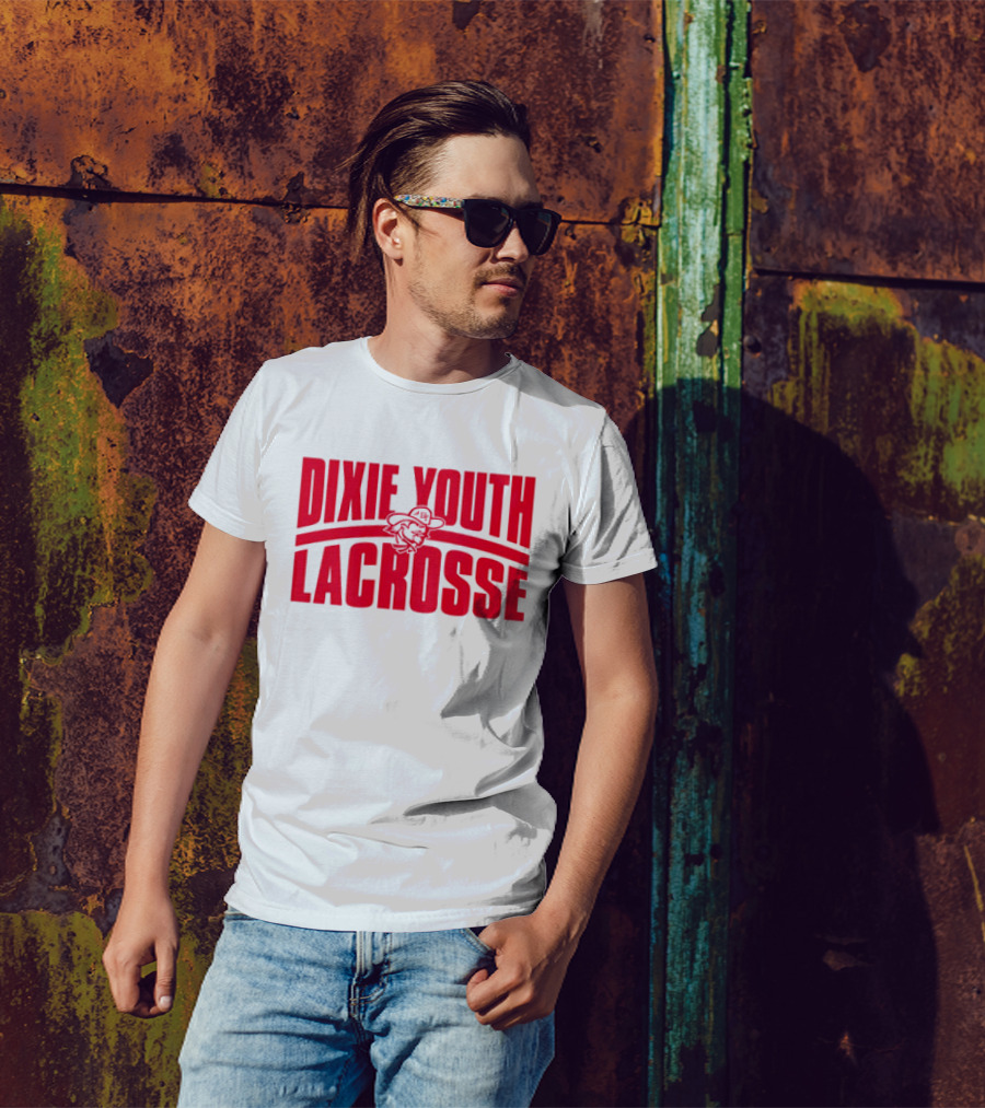 Dixie Youth Lacrosse Red Text Logo With Mascot Character T-Shirt