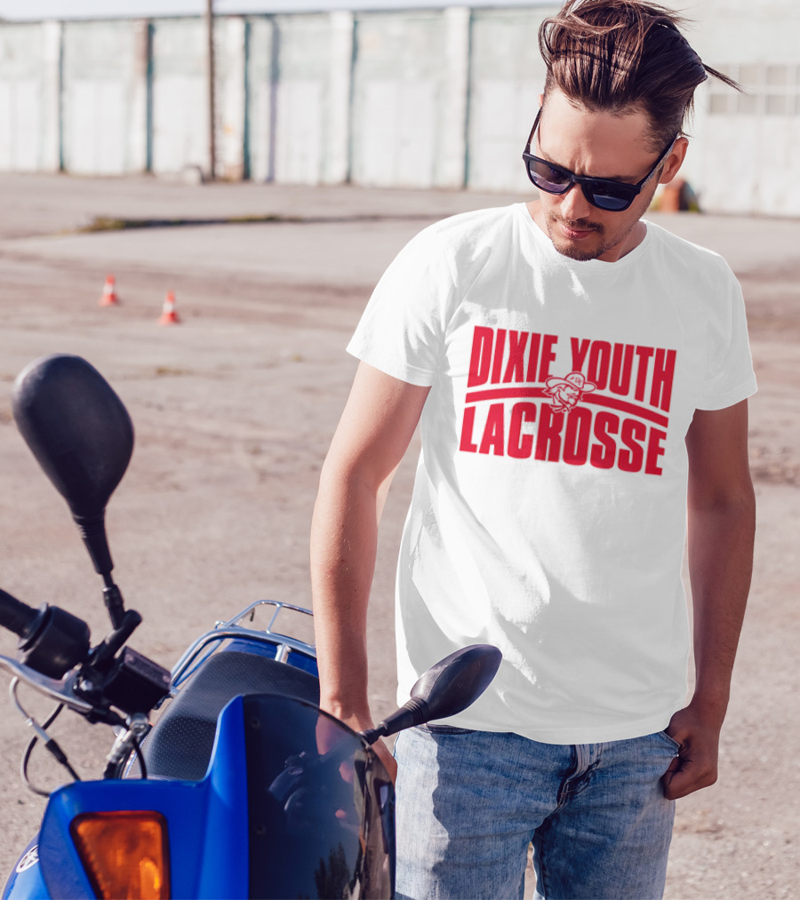 Dixie Youth Lacrosse Red Text Logo With Mascot Character T-Shirt