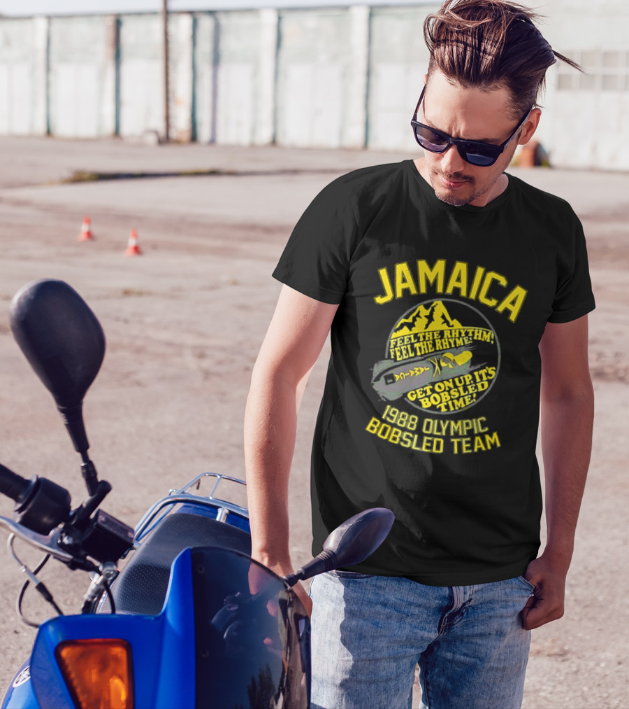 Jamaica 1988 Olympic Bobsled Team Feel The Rhythm Feel The Rhyme Get On Up It's Bobsled Time T-Shirt
