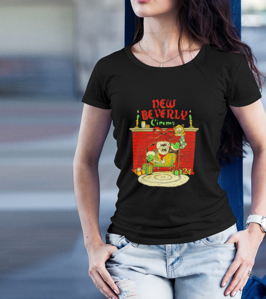 New Beverly Cinema Christmas Horror Santa Fireplace Scene T-Shirt