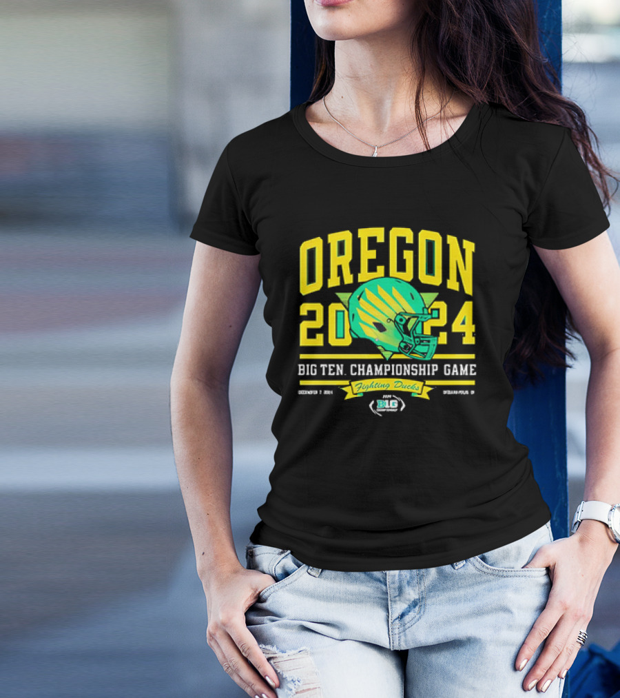 Oregon Ducks 2024 Big Ten Championship Game Helmet Fighting Ducks December 7 Indianapolis T-Shirt