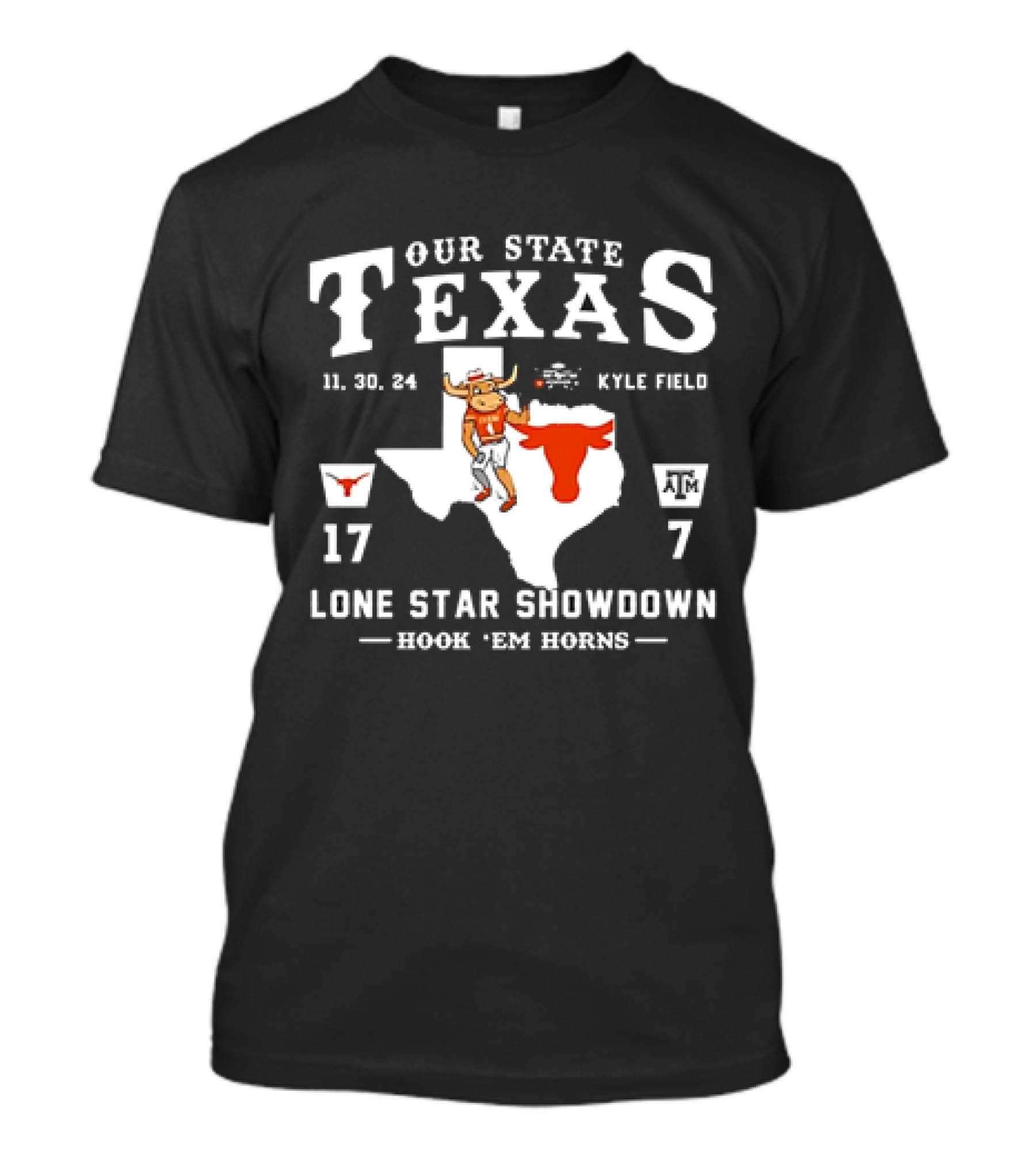 Texas Longhorns Hook 'Em Horns Our State Lone Star Showdown 11.30.24 Kyle Field T-Shirt
