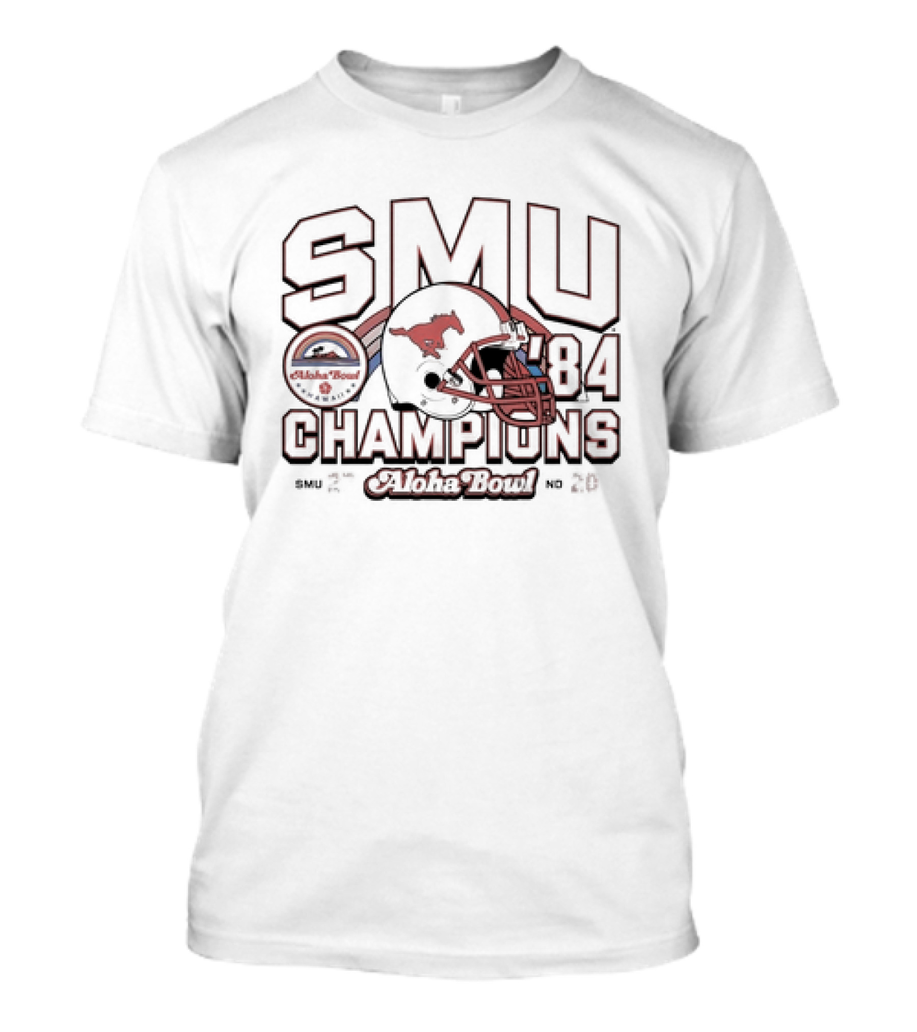 SMU Mustangs '84 Aloha Bowl Champions Football Helmet T-Shirt
