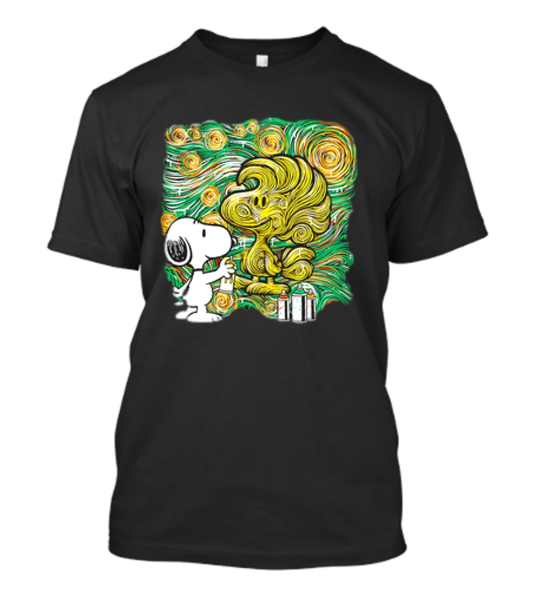 Peanuts Snoopy Spray Painting Woodstock In Starry Night Graffiti T-Shirt