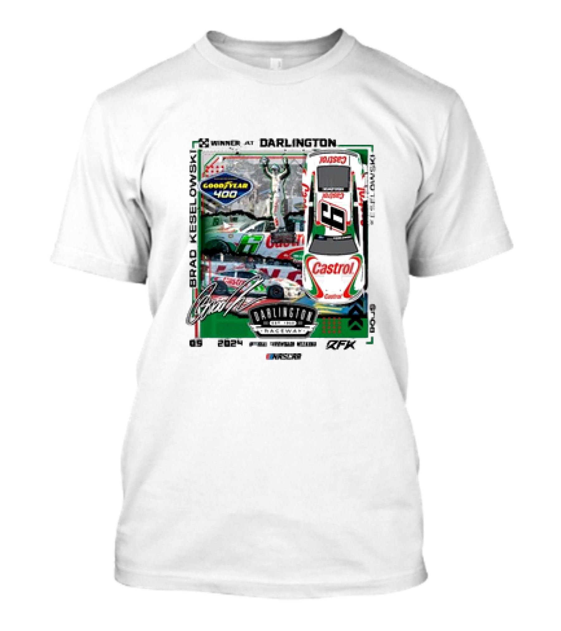 Brad Keselowski 2024 Goodyear 400 Winner Darlington Raceway NASCAR Checkered Flag Sports Signature Castrol 6 T-Shirt