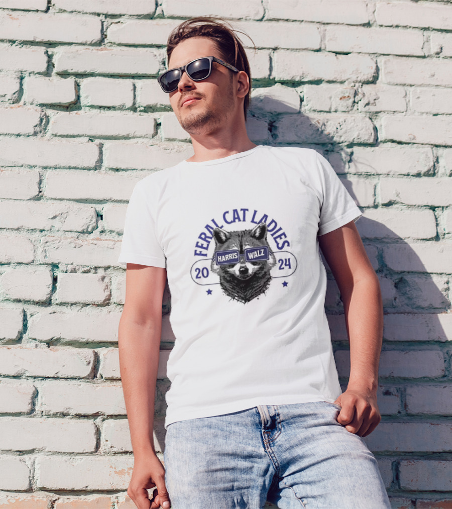 Feral Cat Ladies Harris Walz 2024 Raccoon Sunglasses Vote T-Shirt