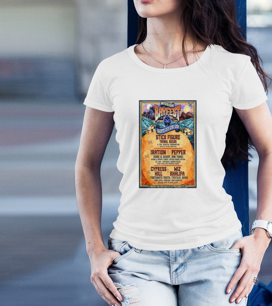 Mission Bayfest Sept 27-29 2024 San Diego Featuring Stick Figure Wiz Khalifa Cypress Hill Iration Pepper Tribal Seeds T-Shirt