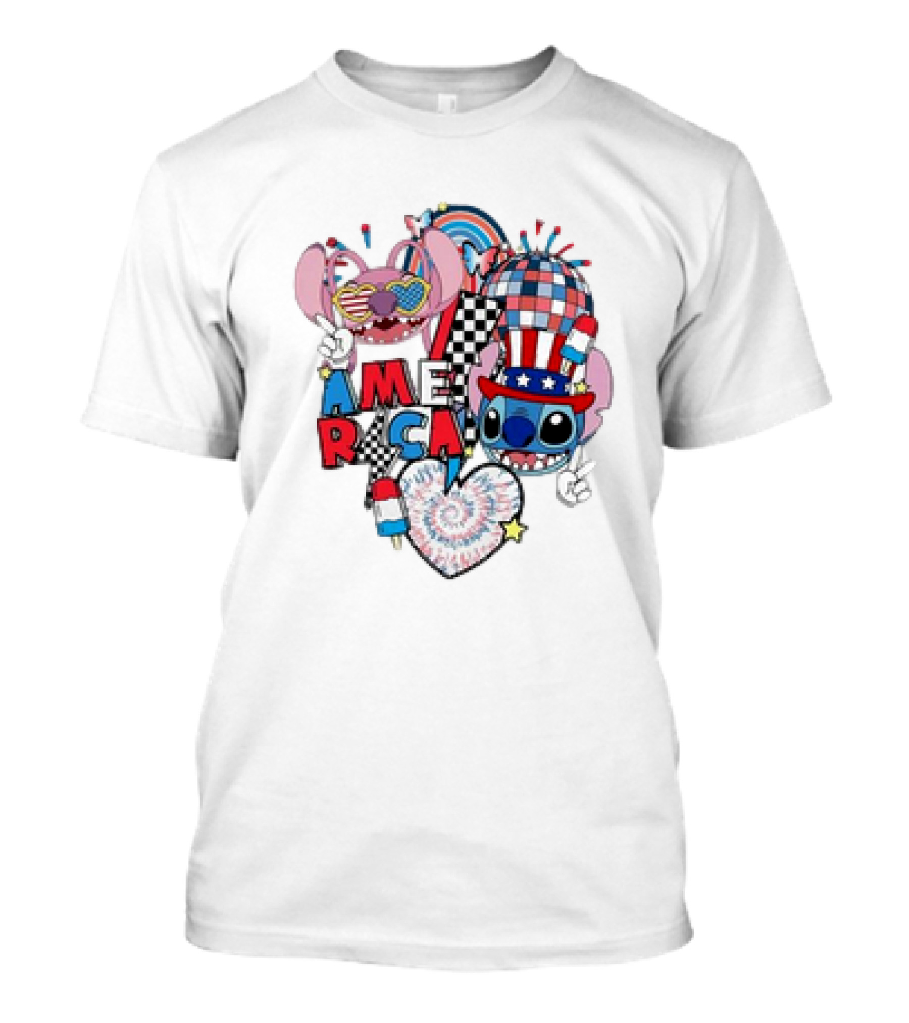 Stitch And Angel America 4th Of July Retro T-Shirt