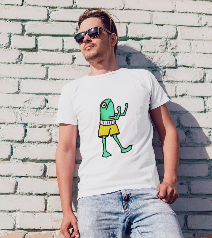 Frog Wearing Boxing Pose In Yellow Shorts T-Shirt