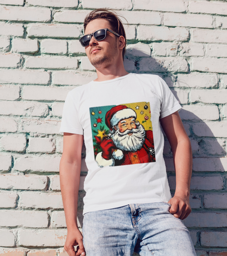 Christmas Retro Santa Claus Holding Star And Ornaments T-Shirt