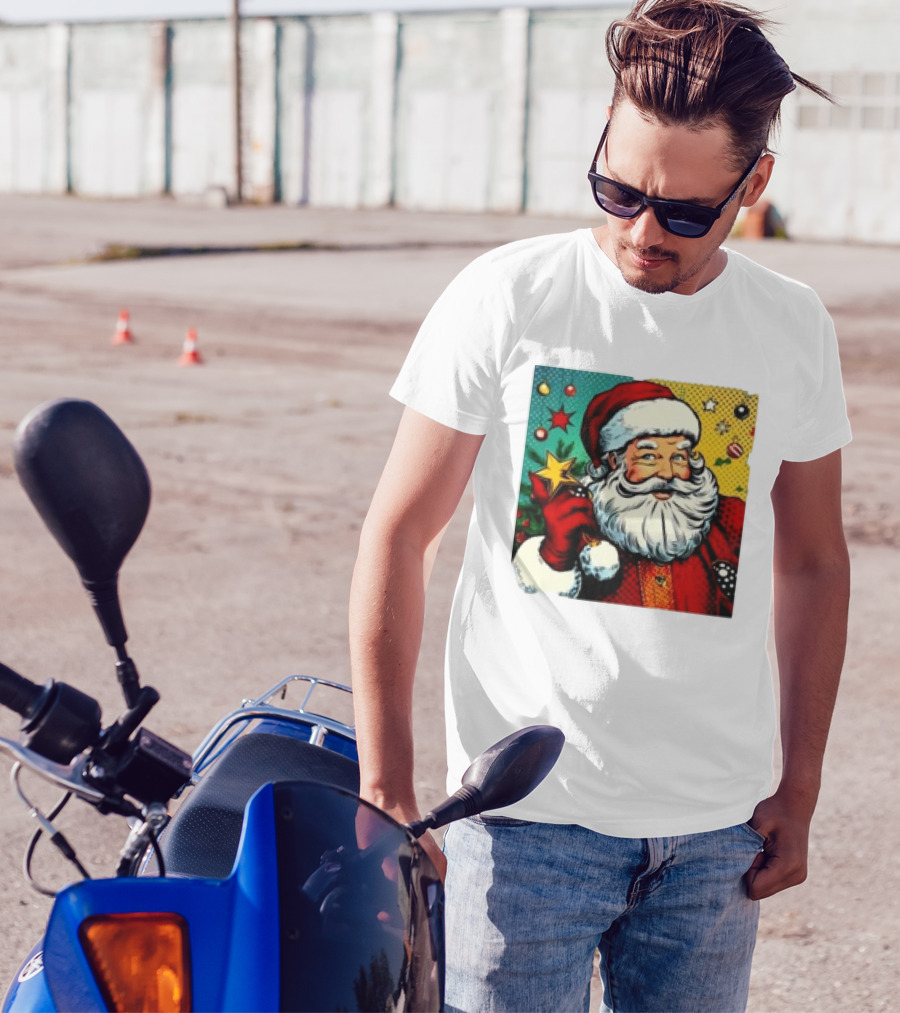Christmas Retro Santa Claus Holding Star And Ornaments T-Shirt