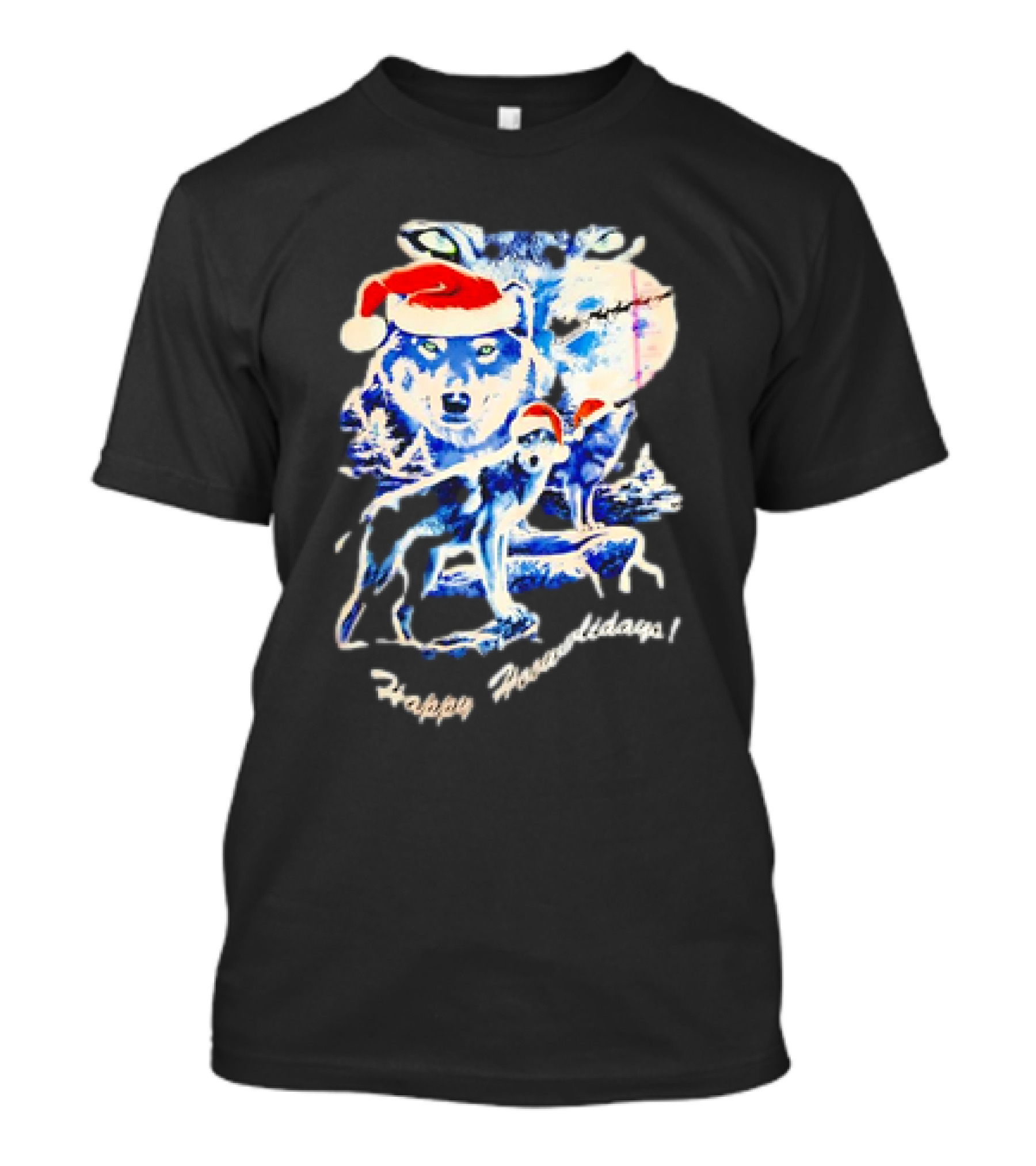 Happy Howlidays Wolves Santa Hats Christmas T-Shirt