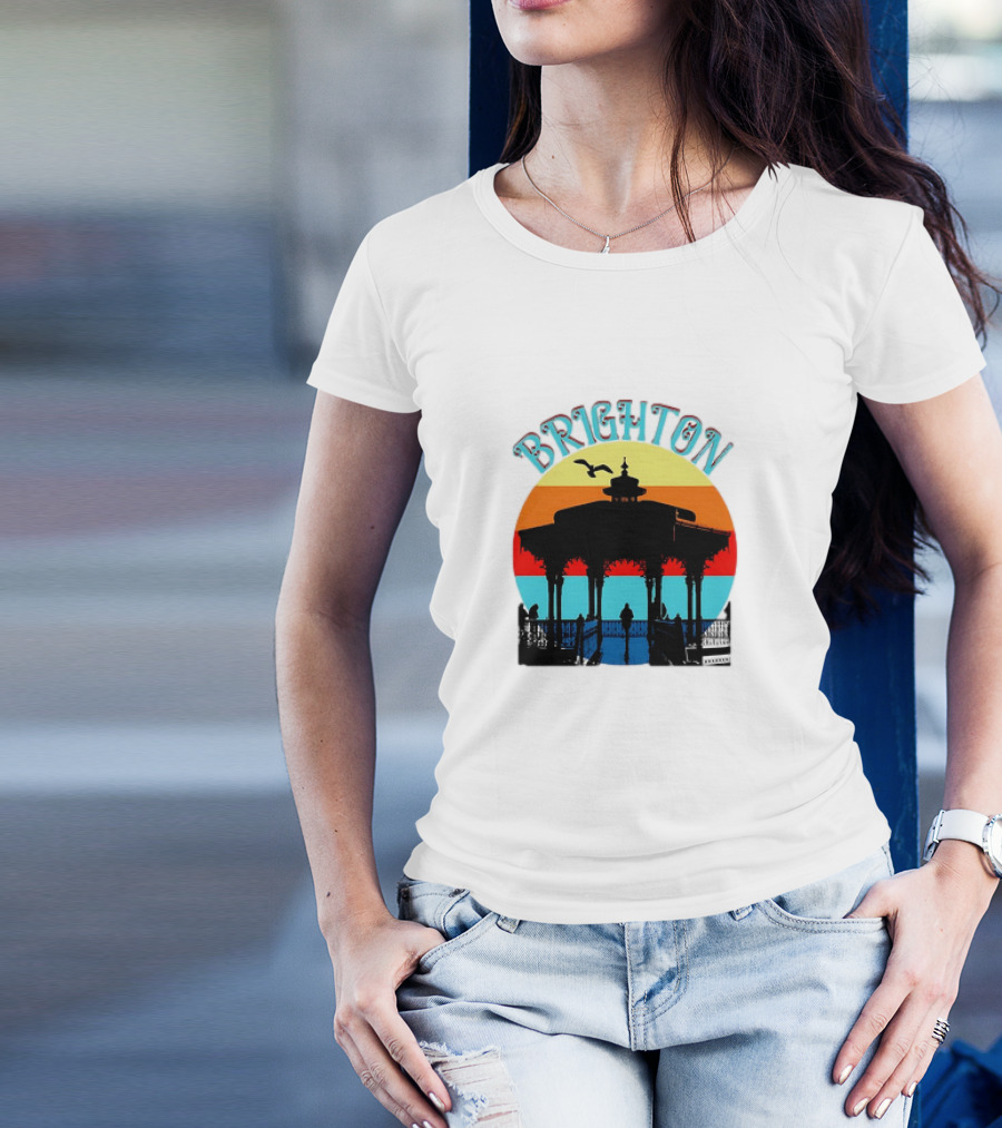 Brighton Bandstand Silhouette At Sunset With Seagulls T-Shirt