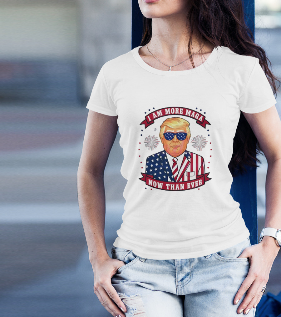 I Am More Maga Now Than Ever Donald Trump Patriotic American Flag Suit Sunglasses T-Shirt