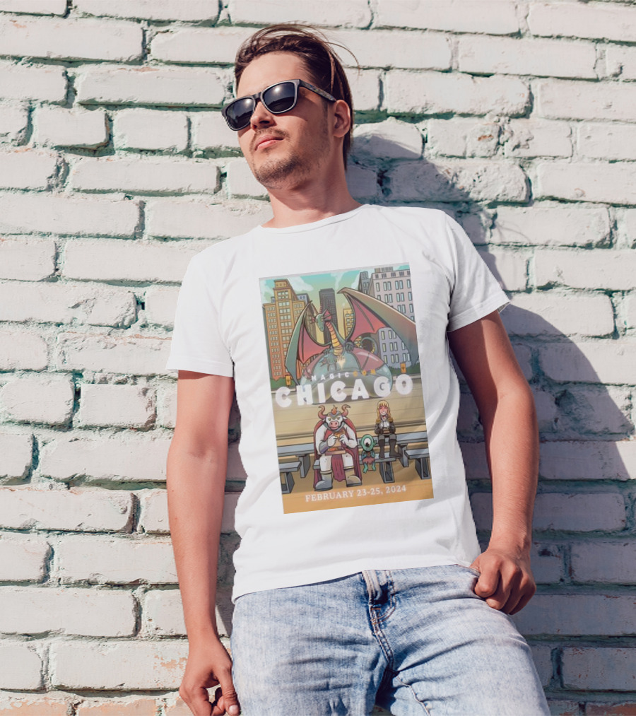 Magiccon Chicago February 23-25, 2024 Dragon And Cityscape Scene T-Shirt