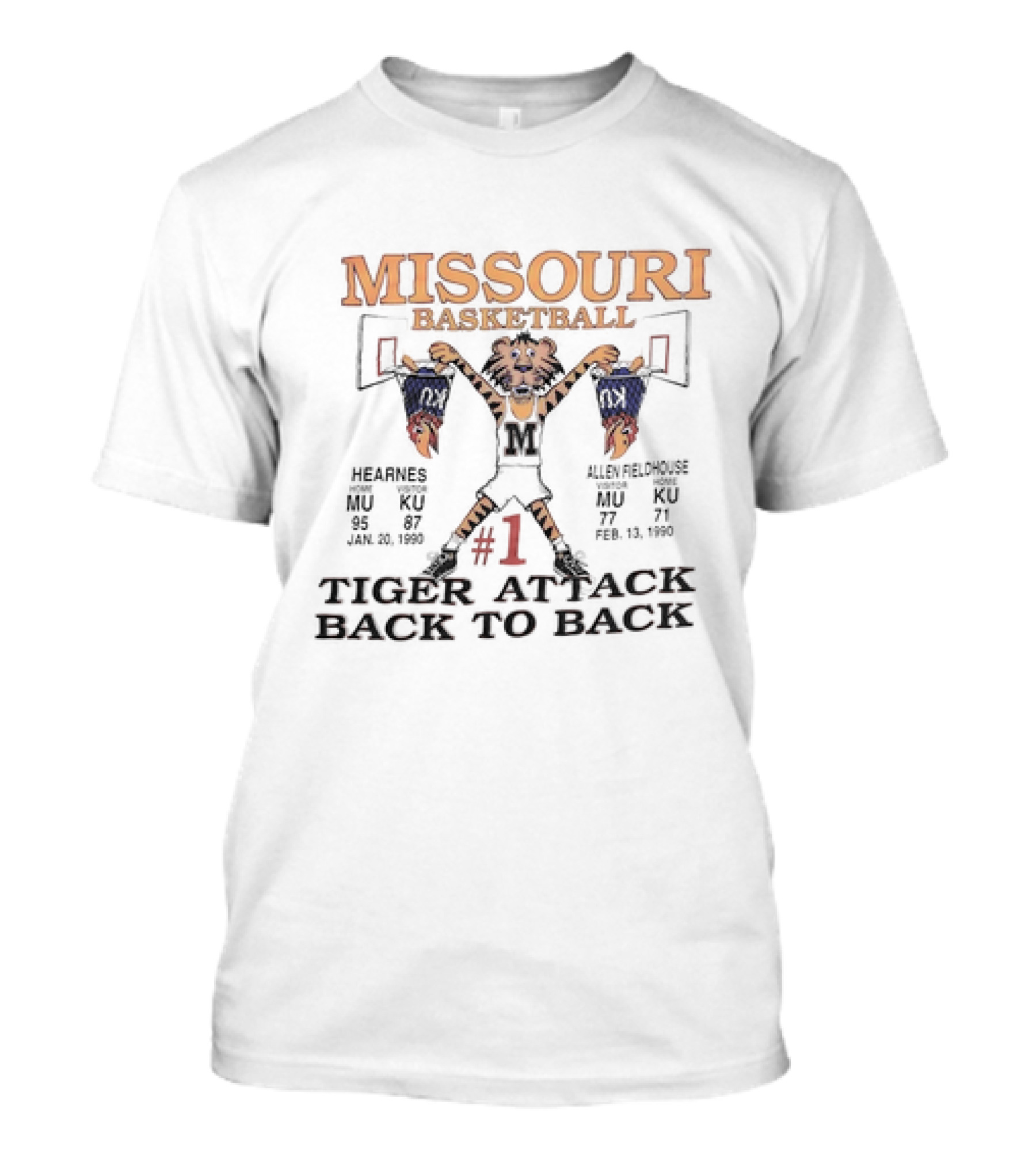 Missouri Basketball Tiger Attack #1 Back-to-Back MU Vs KU Hearnes 1990 T-Shirt