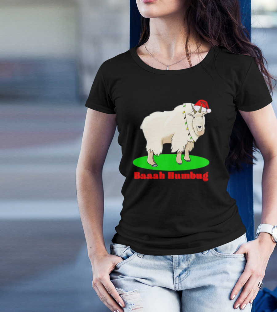 Baaah Humbug Goat With Santa Hat Holiday Lights T-Shirt