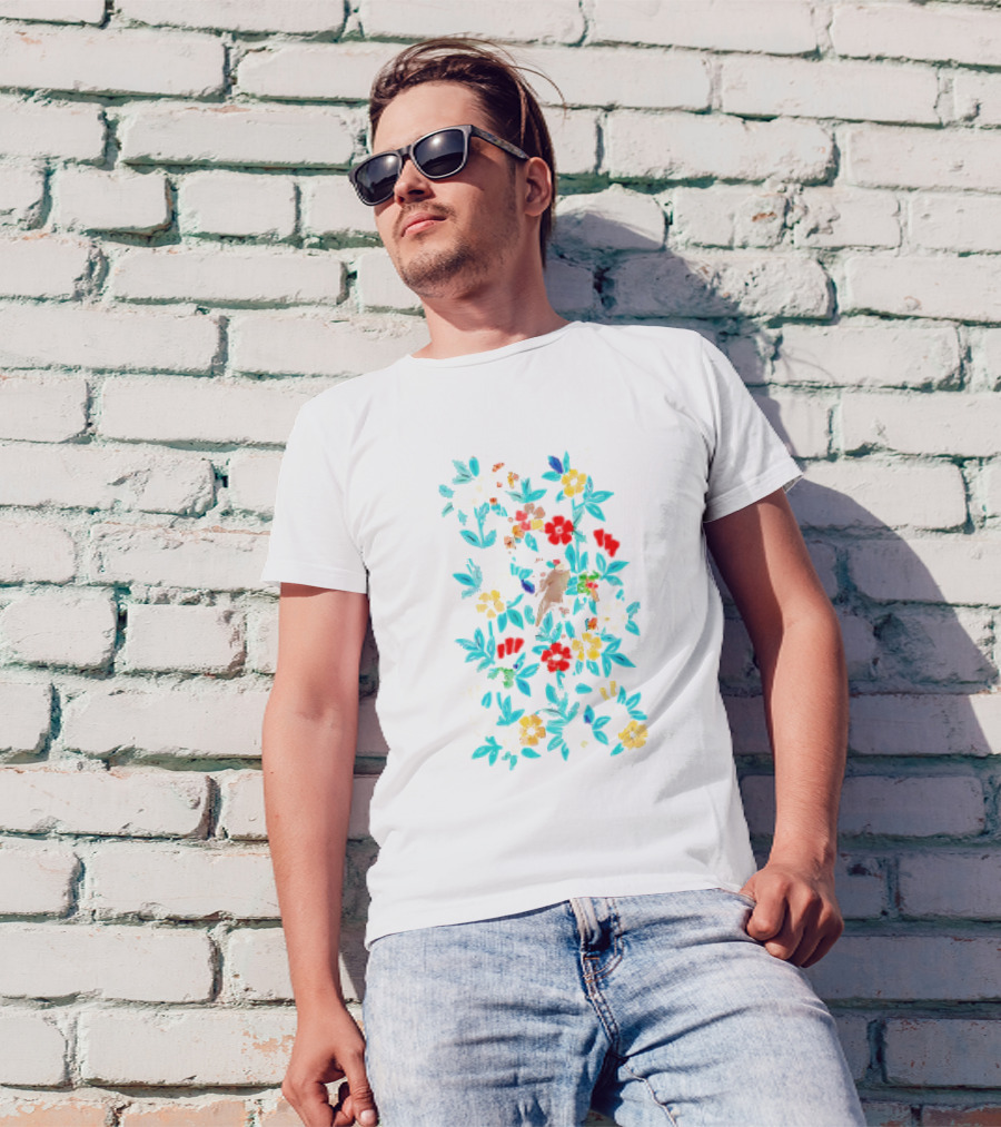 Fowl And Flower Vintage Pattern Print T-Shirt