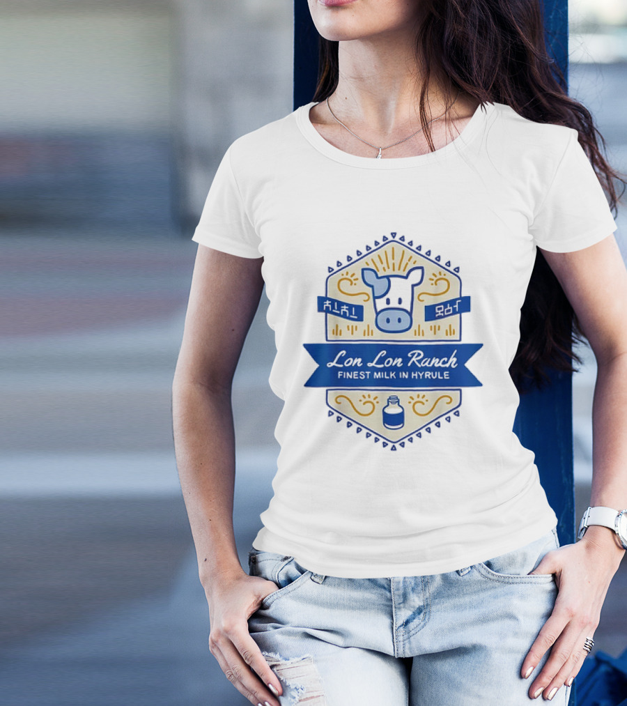 Lon Lon Ranch Cow Emblem Finest Milk In Hyrule Badge Hylian Text T-Shirt