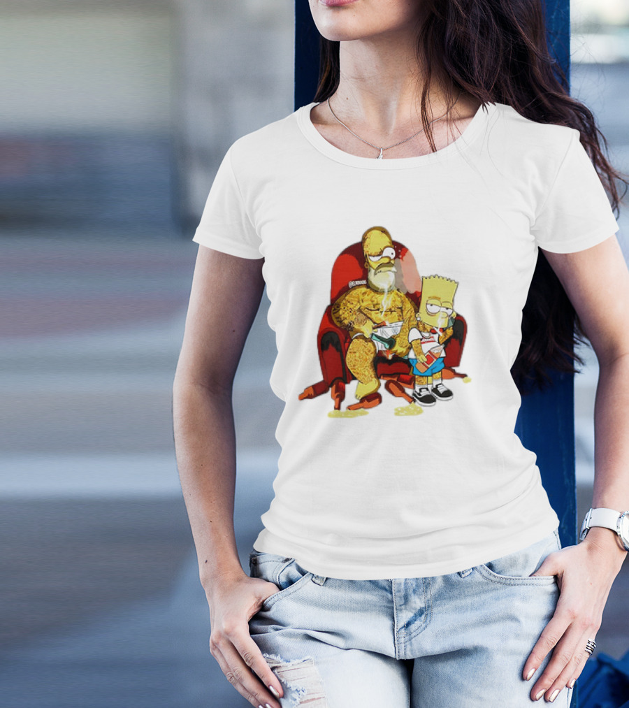 Homer Simpson Bart Simpson Gangster Smoking Money Sitting Chair T-Shirt