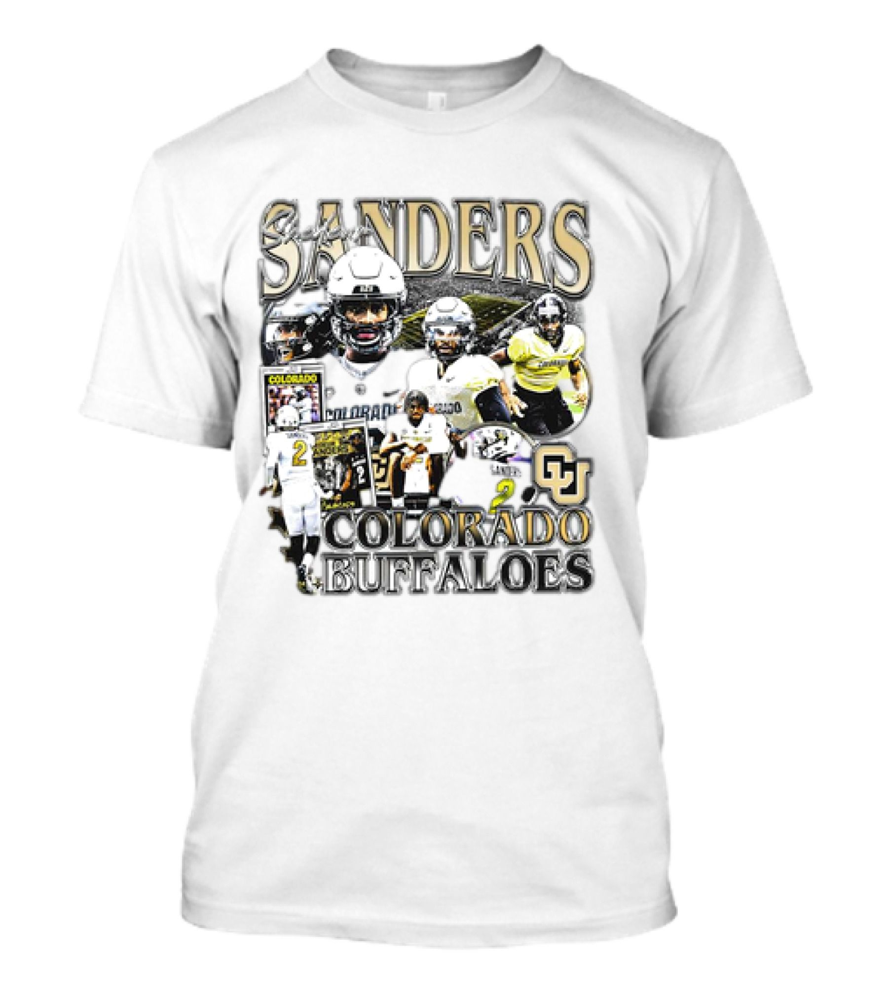Sanders Colorado Buffaloes Football Collage With Athletic Imagery And Jersey Number 2 T-Shirt