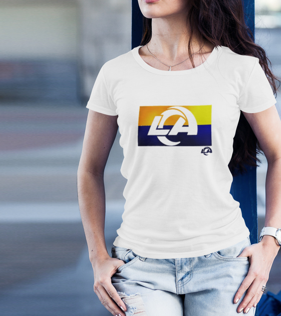 Los Angeles Rams LA Tri-Blend Heather Gray Square Off Yellow Blue T-Shirt