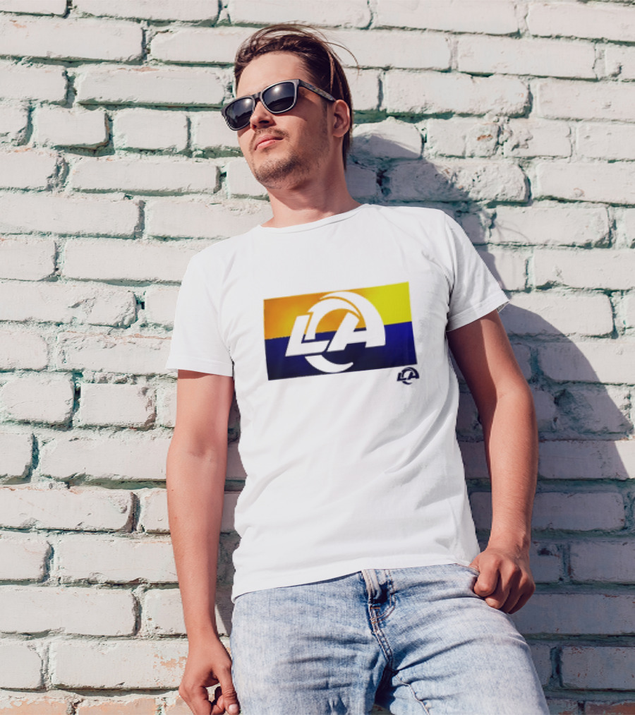 Los Angeles Rams LA Tri-Blend Heather Gray Square Off Yellow Blue T-Shirt