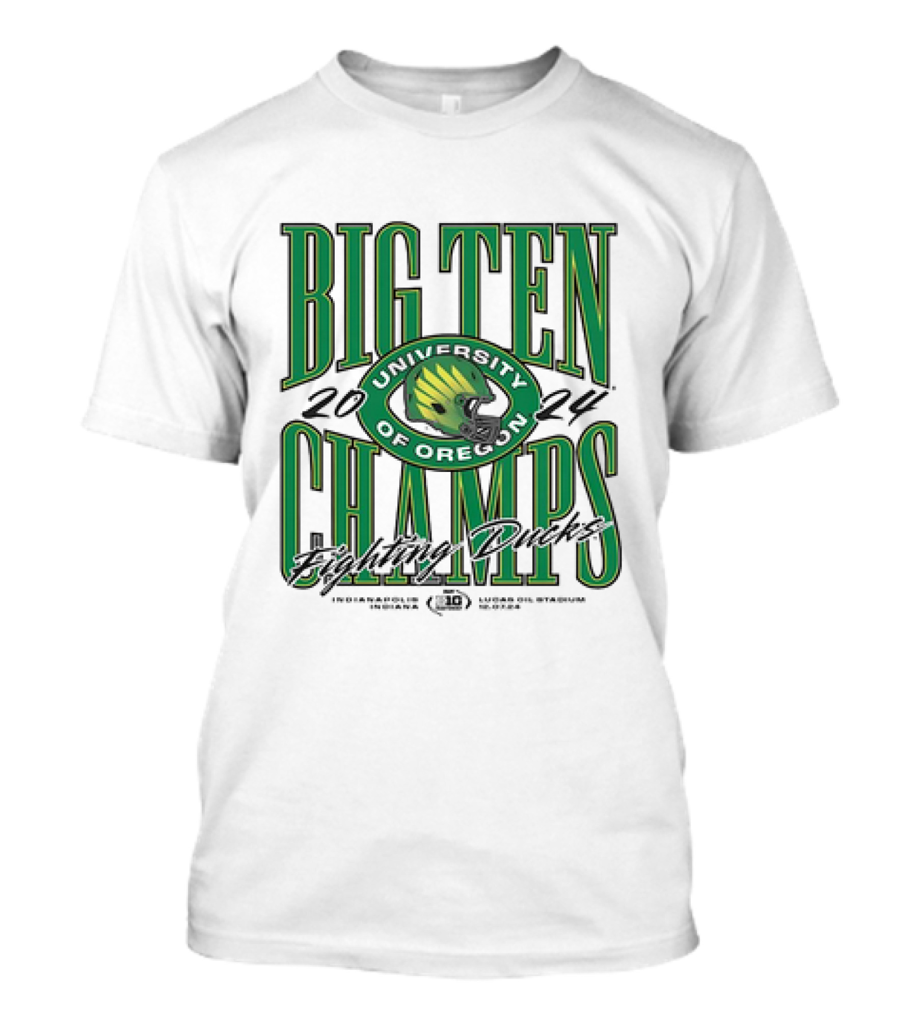 University Of Oregon 2024 Big Ten Champs Fighting Ducks Indianapolis Lucas Oil Stadium T-Shirt